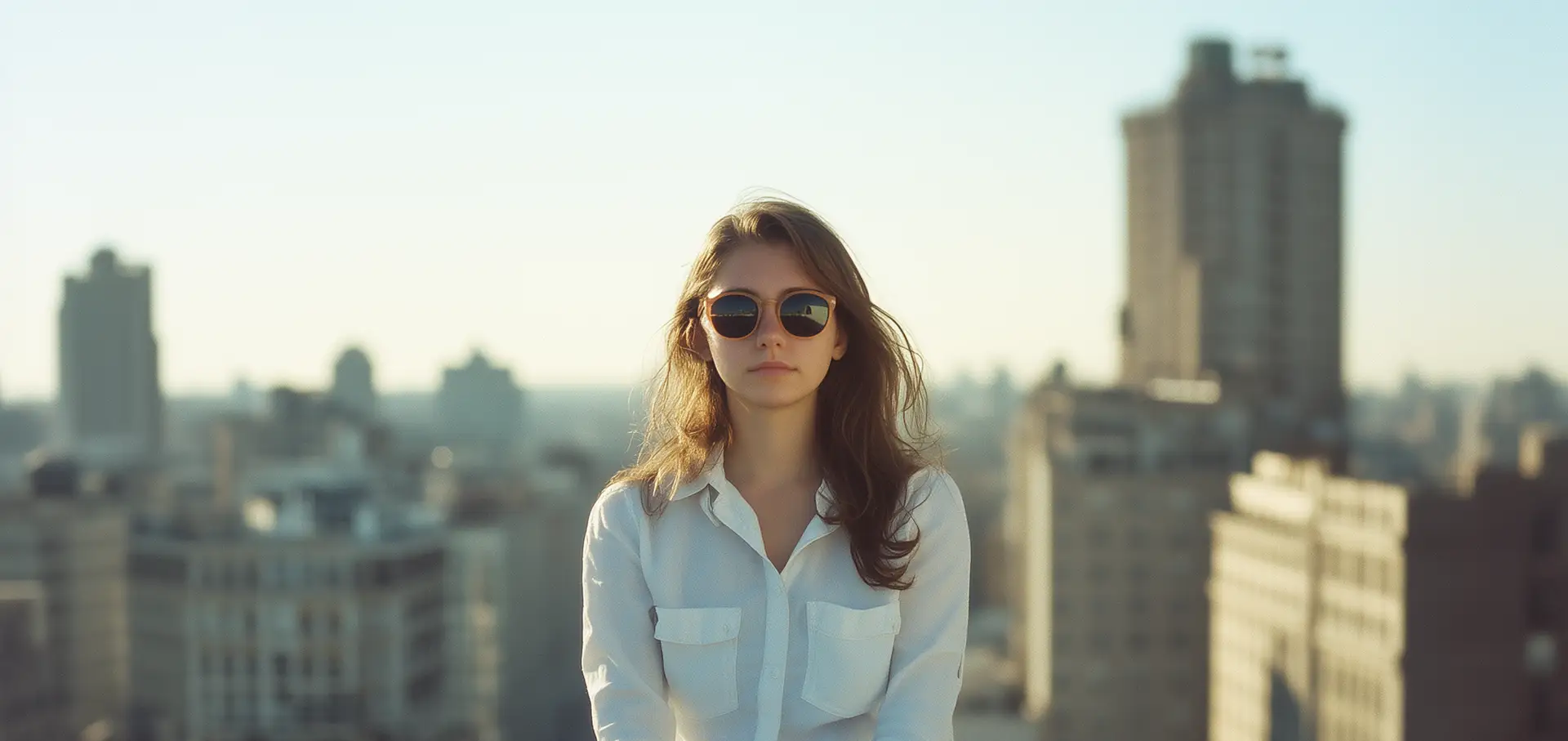 lady glasses on building